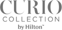 Logo of Curio Collection by Hilton, featuring stylized gray text on a transparent background, representing a hotel brand.